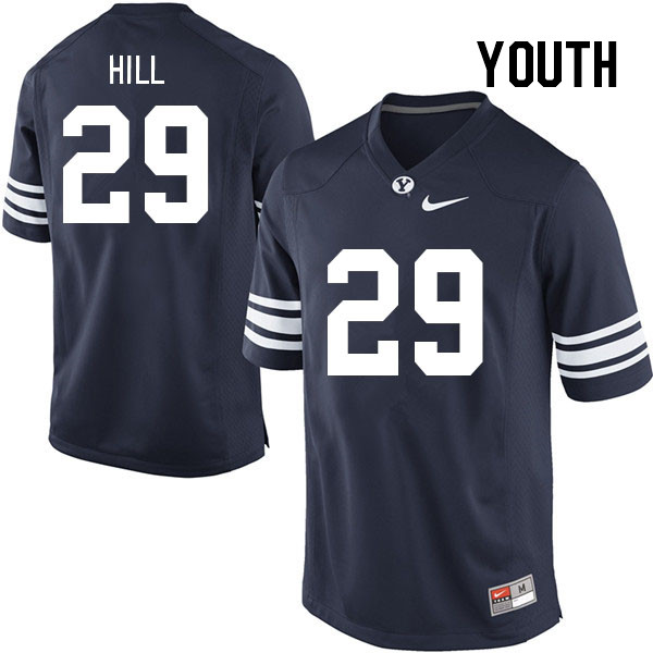 Youth #29 Jake Hill BYU Cougars College Football Jerseys Stitched Sale-Navy